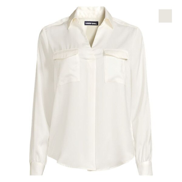 [5] Lands End Women's Charmeuse Utility Popover Blouse